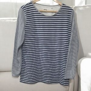 KITE shirt Organic Cotton Top Navy and White Striped Long Sleeve Womens Size 12